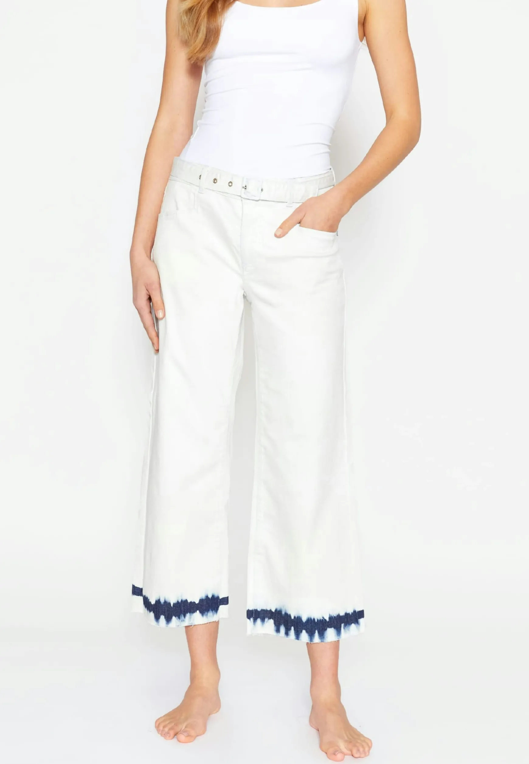 Jeans Cropped Culotte mit Batik-Print