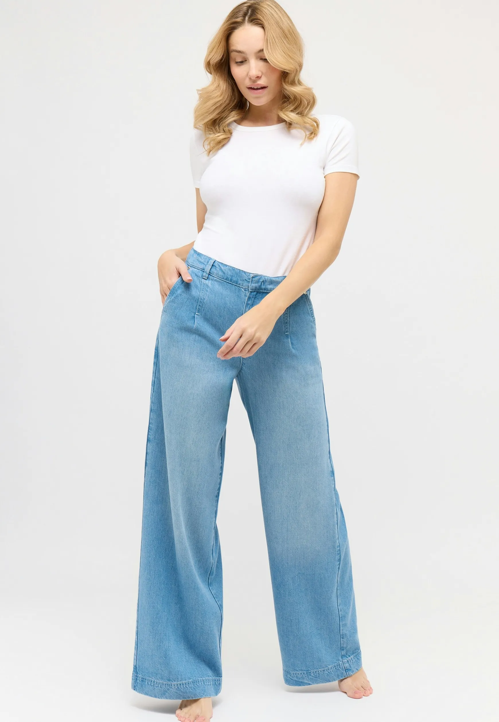 Jeans Palazzo mit Used-Waschung