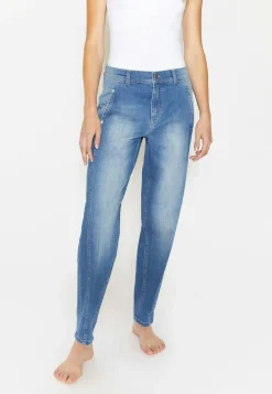 Mom-Jeans Alma Crop mit Logo-Applikation